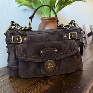❤️VINTAGE NEW COACH BROWN SIGNATURE EMBOSSED SUEDE SHOULDER BAG~RARE~HTF❤️